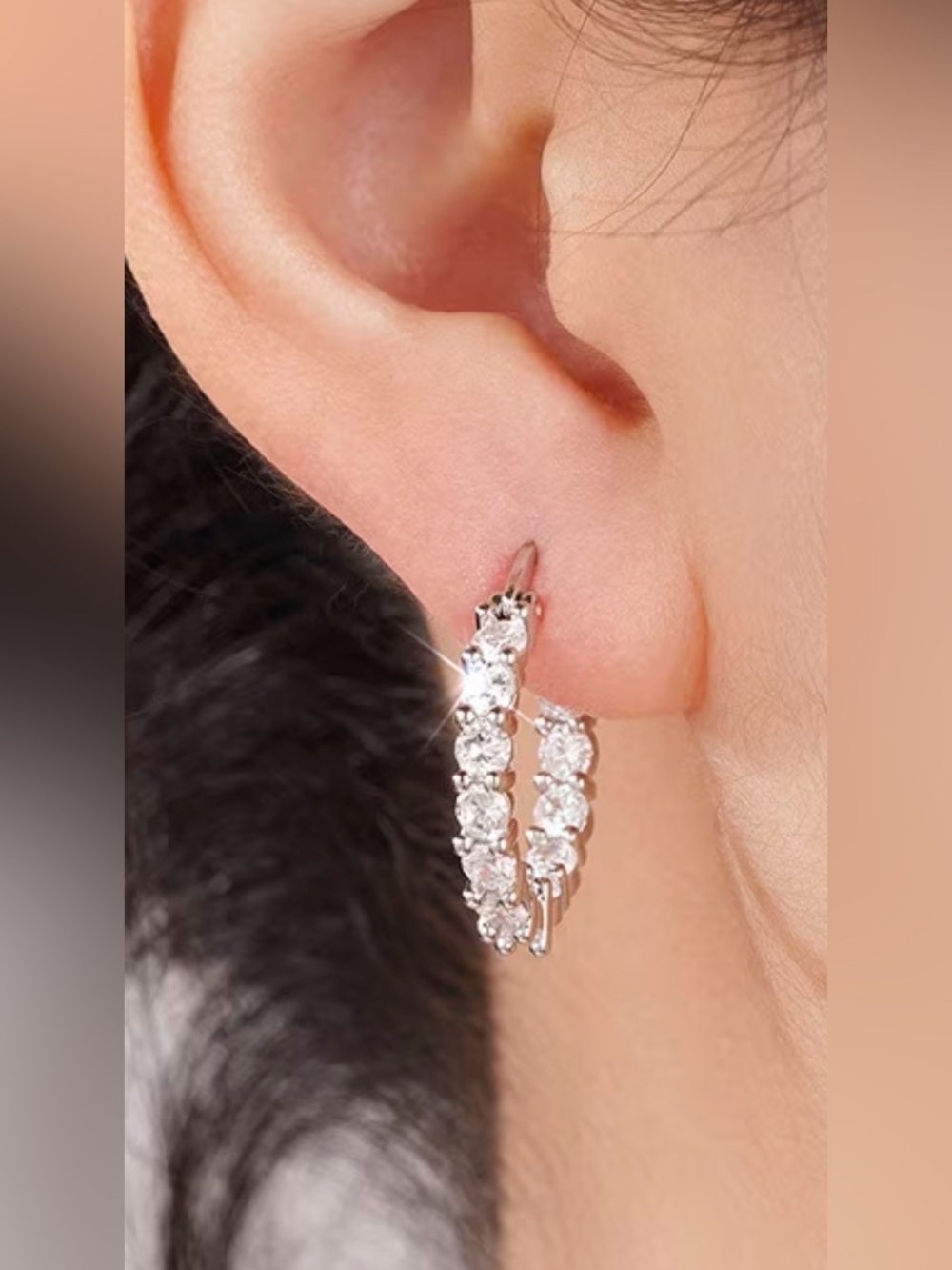Silver CZ Double-Row Hoop Earrings - Sparkling White CZ